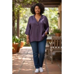 DANCING LADIES Purple 100% Hemp Rare V-Neck Tunic